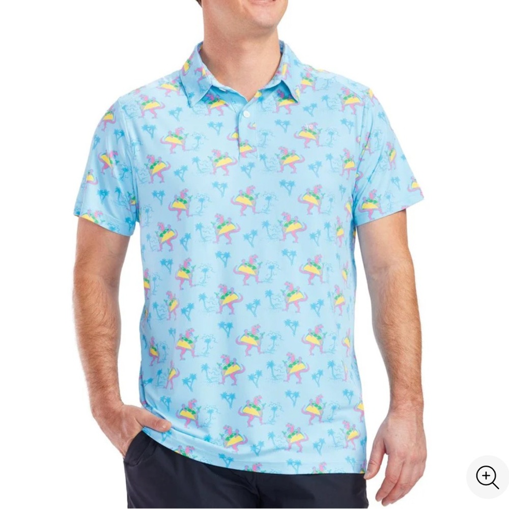 Tipseyelves MEN'S TACOSAURUS GOLF POLO
 SHIRT